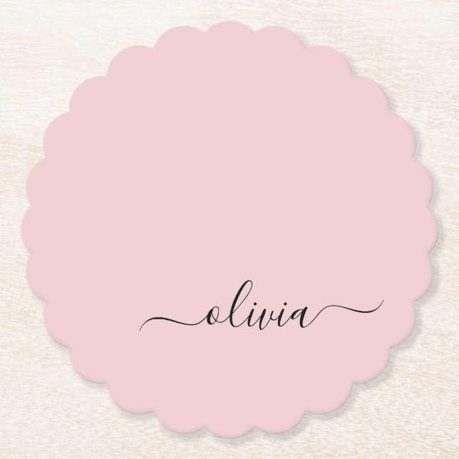 Blush Dusty Pink Modern Script Girl Monogram Name Untersetzer (Vorderseite)