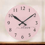 Blush Dusty Pink Modern Script Girly Monogram Name Große Wanduhr<br><div class="desc">Blush Dusty Pink Simple Script Monogram Name Clock. This makes the perfect sweet 16 birthday,  wedding,  bridal shower,  anniversary,  baby shower or bachelorette party gift for someone that loves glam luxury and chic styles.</div>