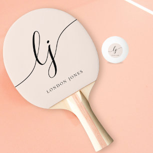Blush Dusty Pink Moderne Script Monogram Name Girl Tischtennis Schläger