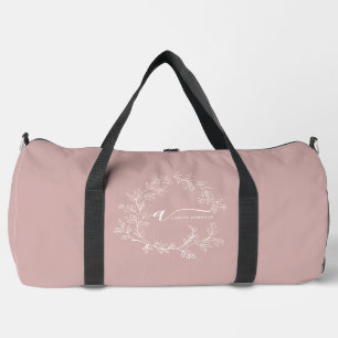 Blush Dusty Pink Monogram Name Girl Script Sports Duffle Bag