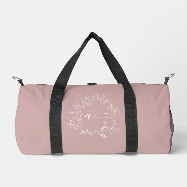 Blush Dusty Pink Monogram Name Girl Script Sports Duffle Bag (Vorderseite)