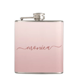 Blush Dusty Pink Ombre Elegante Signatur Flachmann