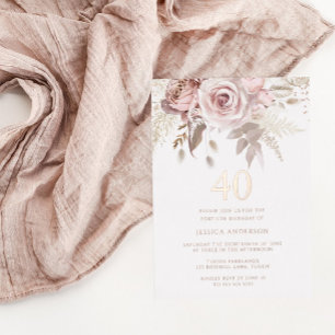 Blush & Dusty Rose 40. Geburtstagsfeier Rose Gold Folieneinladung