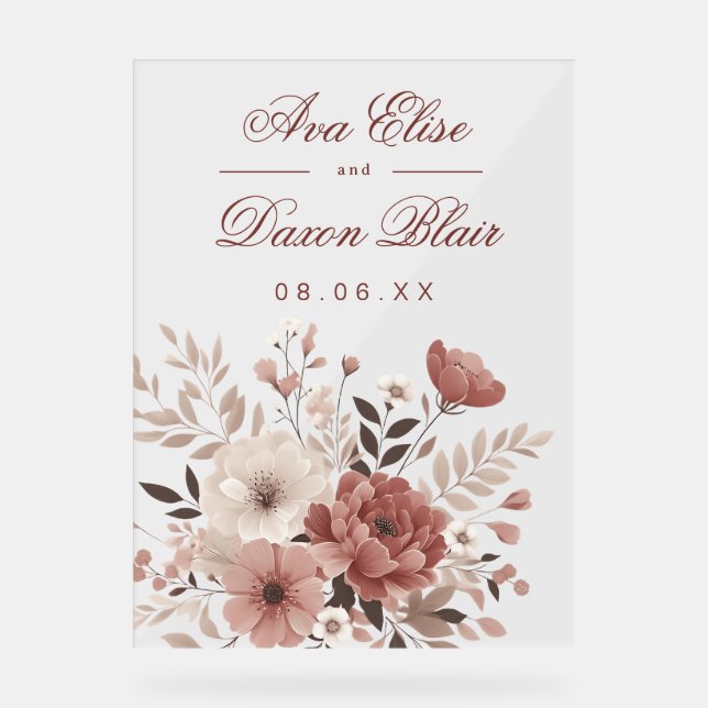 Blush & Dusty Rose Blumenzehen Acrylschild (Vorderseite)