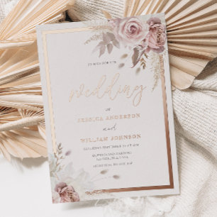 Blush & Dusty Rose Blumenzwiebeln Rose Goldgrenze Folieneinladung