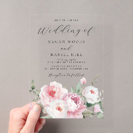 Blush Dusty Rose Botanische Blumenhochzeit Acryleinladungen