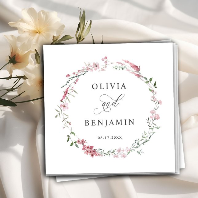 Blush Dusty Rose Pink Wild Meadow Blume Hochzeit Serviette (dusty rose wildflowers napkins)