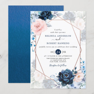 Blush Dusty und Navy Blush Pink Blues Hochzeit Einladung