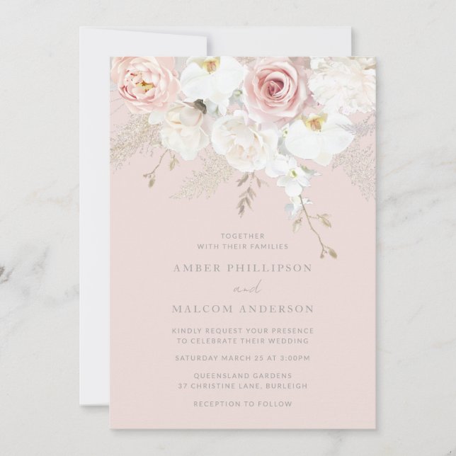 Blush Elegance: Bläserne Hochzeit in allen Jahresz Einladung (Vorderseite)