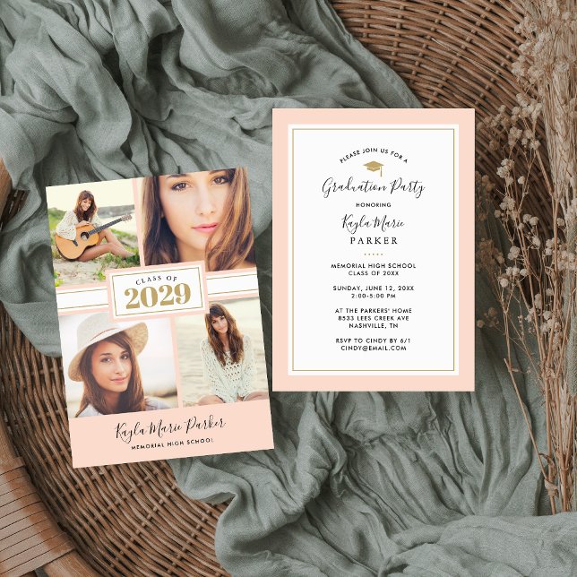 Blush et Gold | 4 Invitation à un diplôme de photo (Créateur téléchargé)