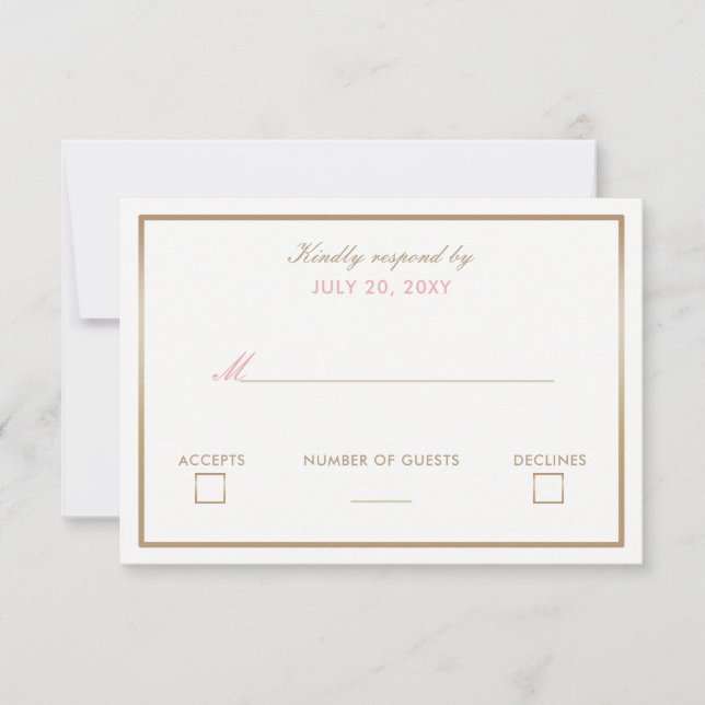 Blush et or Simple Wedding Invitations rsvp (Devant)