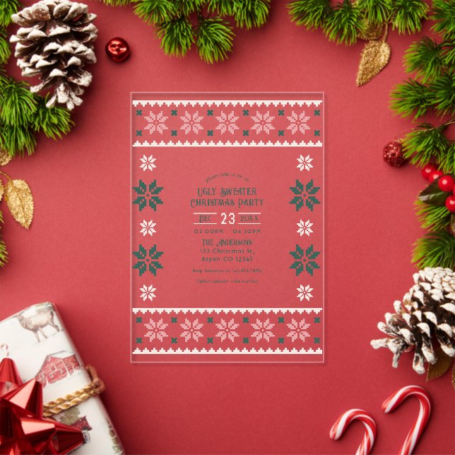 Blush Evergreen Ugly Sweater Christmas Party Acryleinladungen (Insitu (Feiertag))