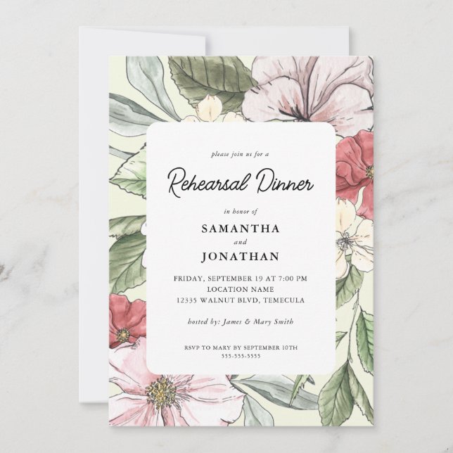 Blush Fall Blume Hochzeit Probe Dinner Einladung (Vorderseite)
