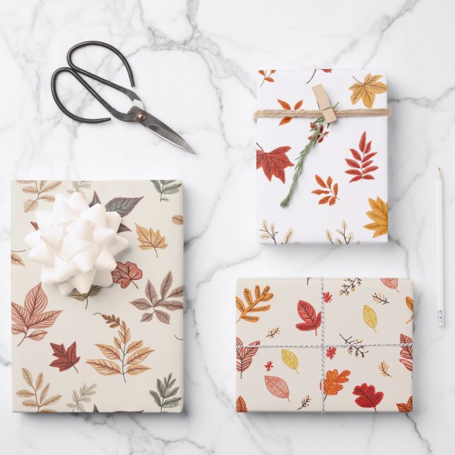 Blush Fall Leaves Pattern  Geschenkpapier Set (Vorderseite)