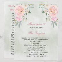Blush Floral 18 Kerzen und Rose Zeremonie Programm