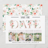 Blush Floral 4 Foto Hochzeit Speichern Sie die Dat