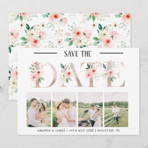Blush Floral 4 Foto Hochzeit Speichern Sie die Dat Einladung