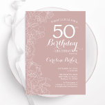 Blush Floral 50. Geburtstagsparty Einladung<br><div class="desc">Blush Floral 50. Geburtstag Party Einladung. Minimalistisches modernes Design mit botanischen Kontur Zeichnungen Akzente und Typografie Drehbuch Schriftart. Einfache,  trendige Einladungskarte für eine stilvolle Damenfeier. Kann für jedes Alter angepasst werden. Gedruckte Zazzle Einladungen oder Sofortdownload digitalen druckbaren Vorlage.</div>