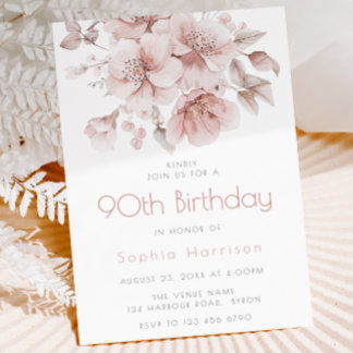 Blush Floral 90. Geburtstag Ninetieth Celebration Einladung