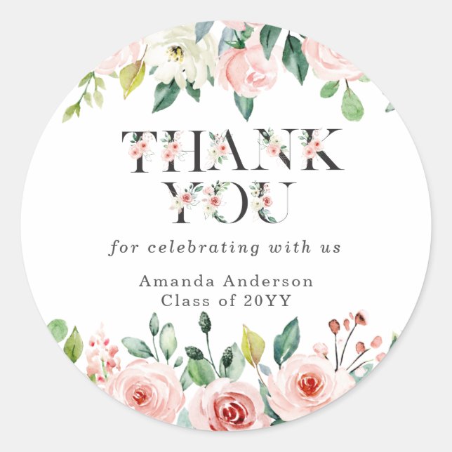 Blush Floral Abschluss Vielen Dank Sticker (Vorderseite)