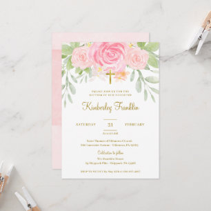 Blush Floral and Gold Foil Girls Taufe Kommune Einladung