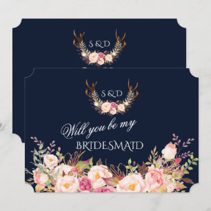 Blush Floral Antlers wirst du meine Bridesmaid sei Einladung