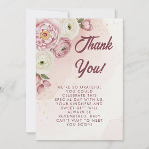 Blush Floral Baby Dusche Danke Karte