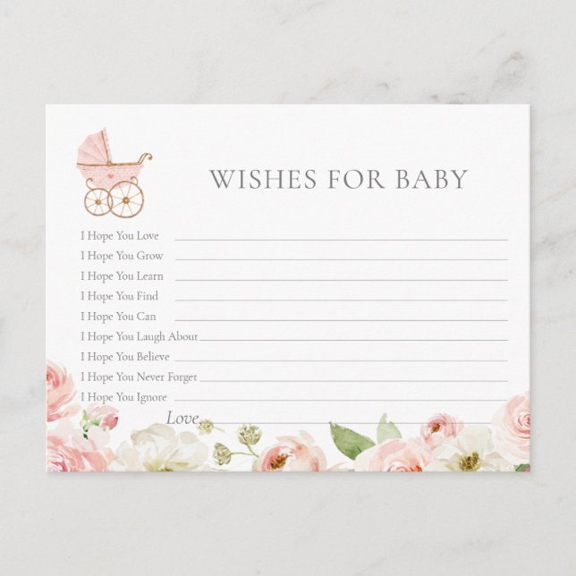 Blush Floral Baby Dusche Wünsche für Babykarte Postkarte (Vorderseite)