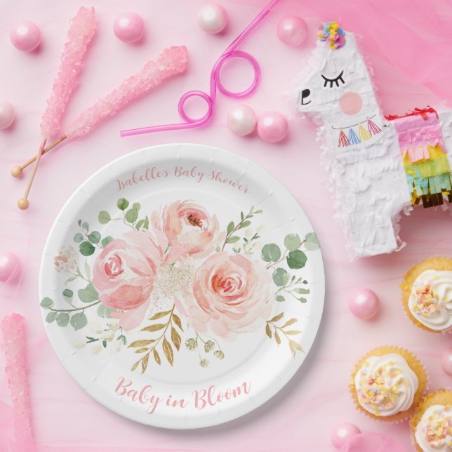 Blush Floral Baby Duschpapier Teller (Party)