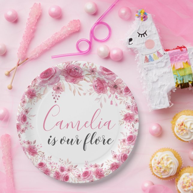 Blush Floral Baby Shower Paper Plate Pappteller (Party)