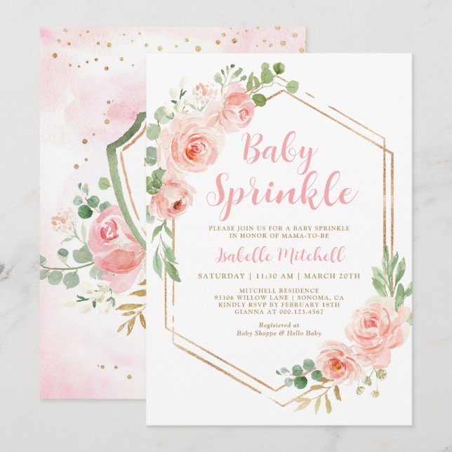 Blush Floral Baby Sprinkle Einladung (Vorne/Hinten)