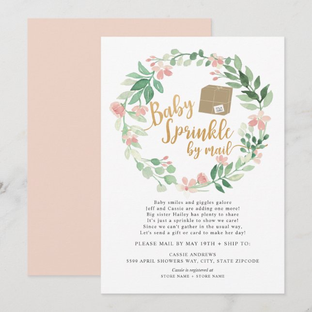 Blush Floral Baby Sprinkle per E-Mail Babydusche Einladung (Vorne/Hinten)
