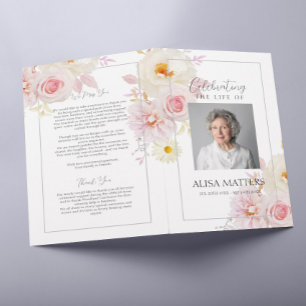 Blush Floral Beerdigung Programm Feiern das Leben Flyer