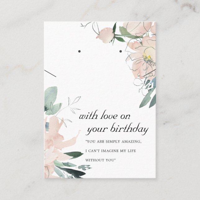BLUSH FLORAL BIRTHDAY GIFT NECKLACE EARRING CARD PLATZKARTE (Vorderseite)