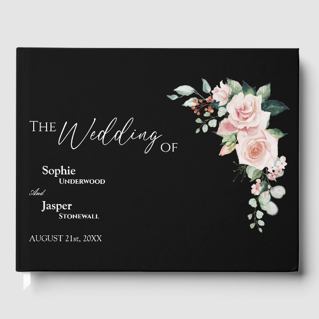 Blush Floral Black Mariage Livre d'invité (Recto)