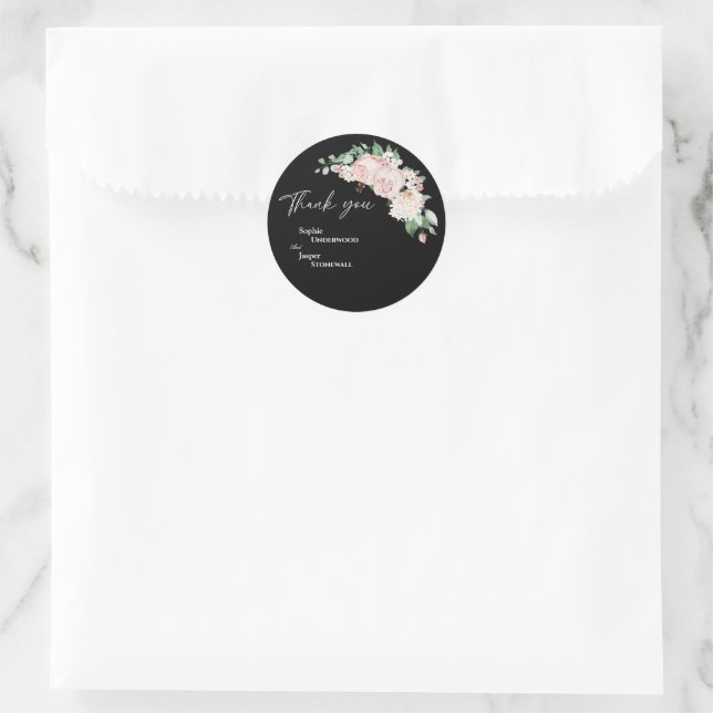 Blush Floral Black Wedding Danke Sticker (Tasche)