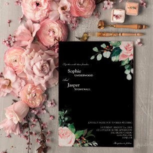 Blush Floral Black Wedding Einladung