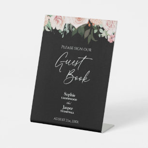 Blush Floral Black Wedding Guest Book Sign Sockelschild