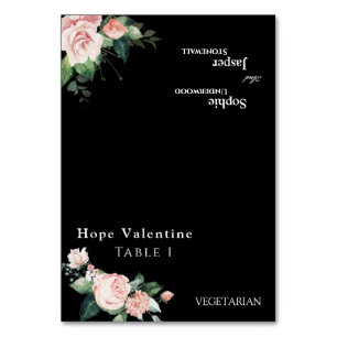 Blush Floral Black Wedding Klappbare Platzkarte Tischnummer