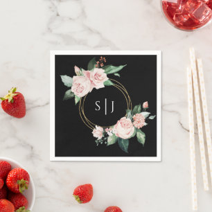 Blush Floral Black Wedgram Serviette