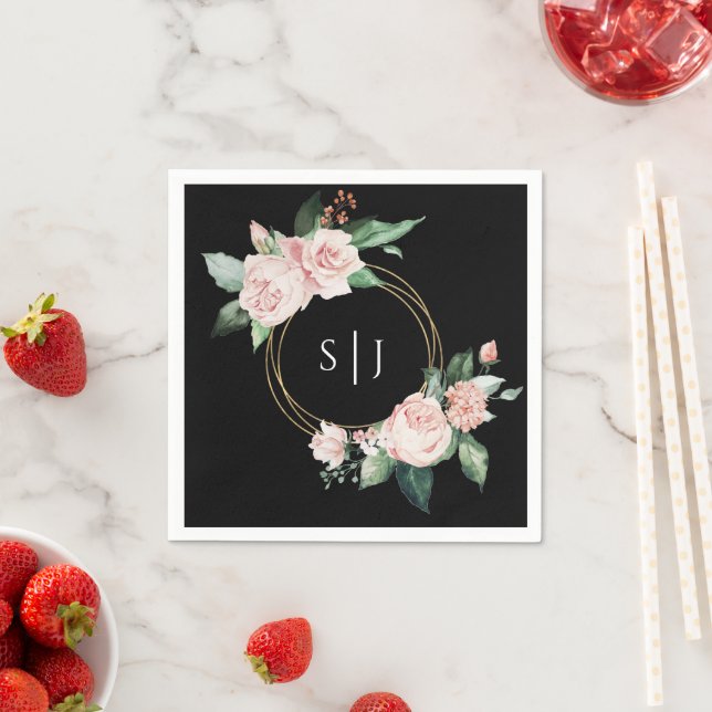 Blush Floral Black Wedgram Serviette (Beispiel)