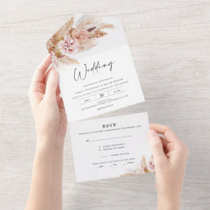 Blush Floral Boho All in One Wedite Einladung