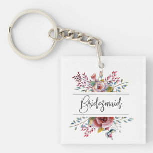 Blush Floral Bouquet Bridesmaid Square Schlüsselan Schlüsselanhänger