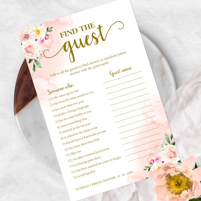 Blush Floral Brautparty Finden Sie das Gast Game Flyer (Von Creator hochgeladen)