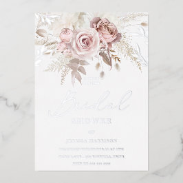 Blush Floral Brautparty Real Silver Folieneinladung