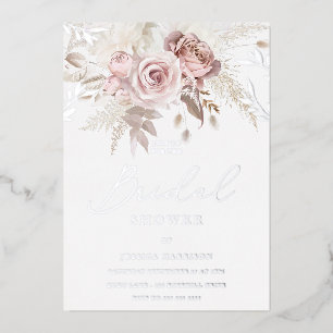 Blush Floral Brautparty Real Silver Folieneinladung