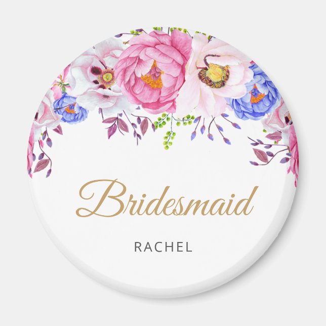 Blush Floral Bridesmaid Name Magnet (Vorne)