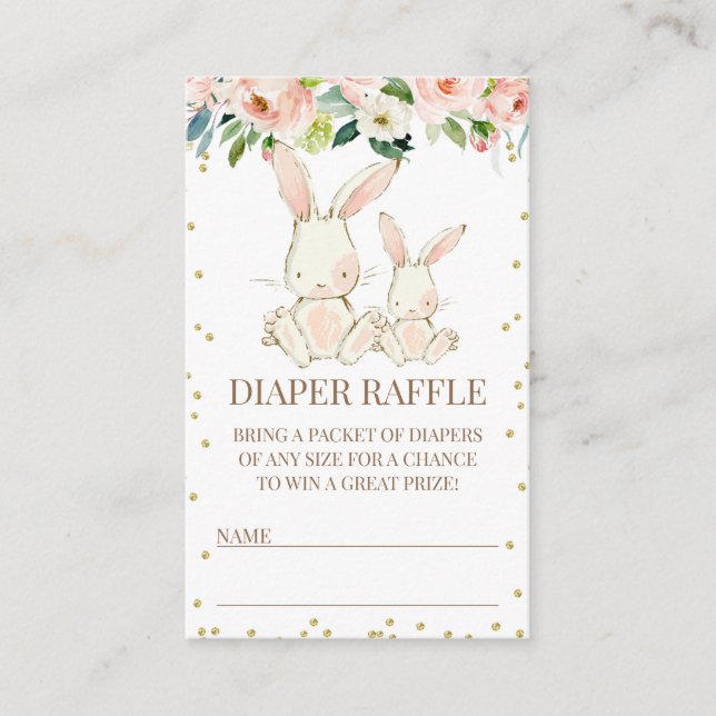 Blush Floral Bunnies Babyduschkarte Visitenkarte (Vorderseite)
