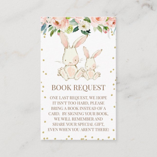 Blush Floral Bunnies Babyduschkarte Visitenkarte (Vorderseite)