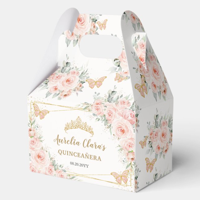 Blush Floral Butterfliegen Quince XV Birthday Gabl Geschenkschachtel (Vorderseite)